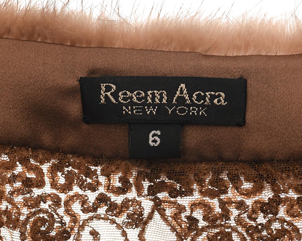 Reem Acra light Brown Beaded Tank and Mink Trim Crop Jacket - 2 5