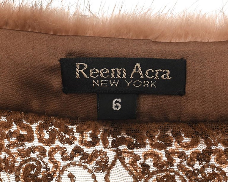 Reem Acra light Brown Beaded Tank and Mink Trim Crop Jacket - 2 at 1stDibs