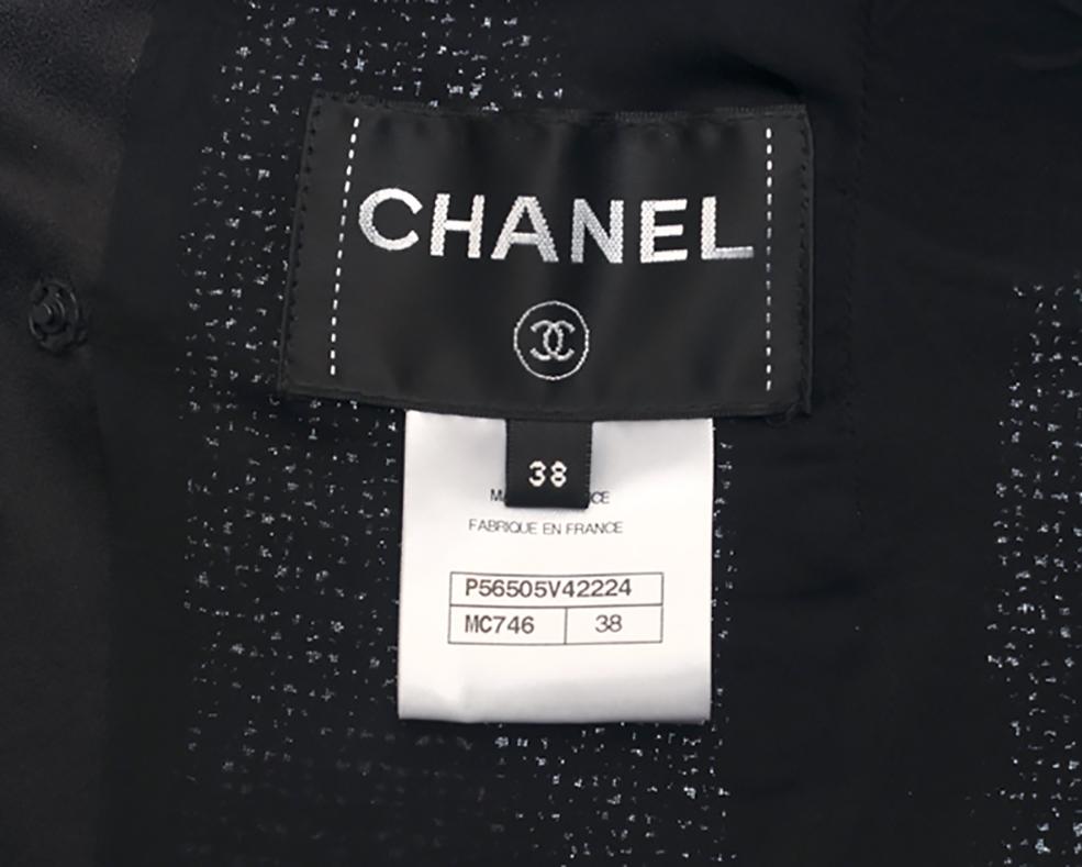 Chanel 17S Black Tweed Jacket with V Back and Satin Collar - 6 9