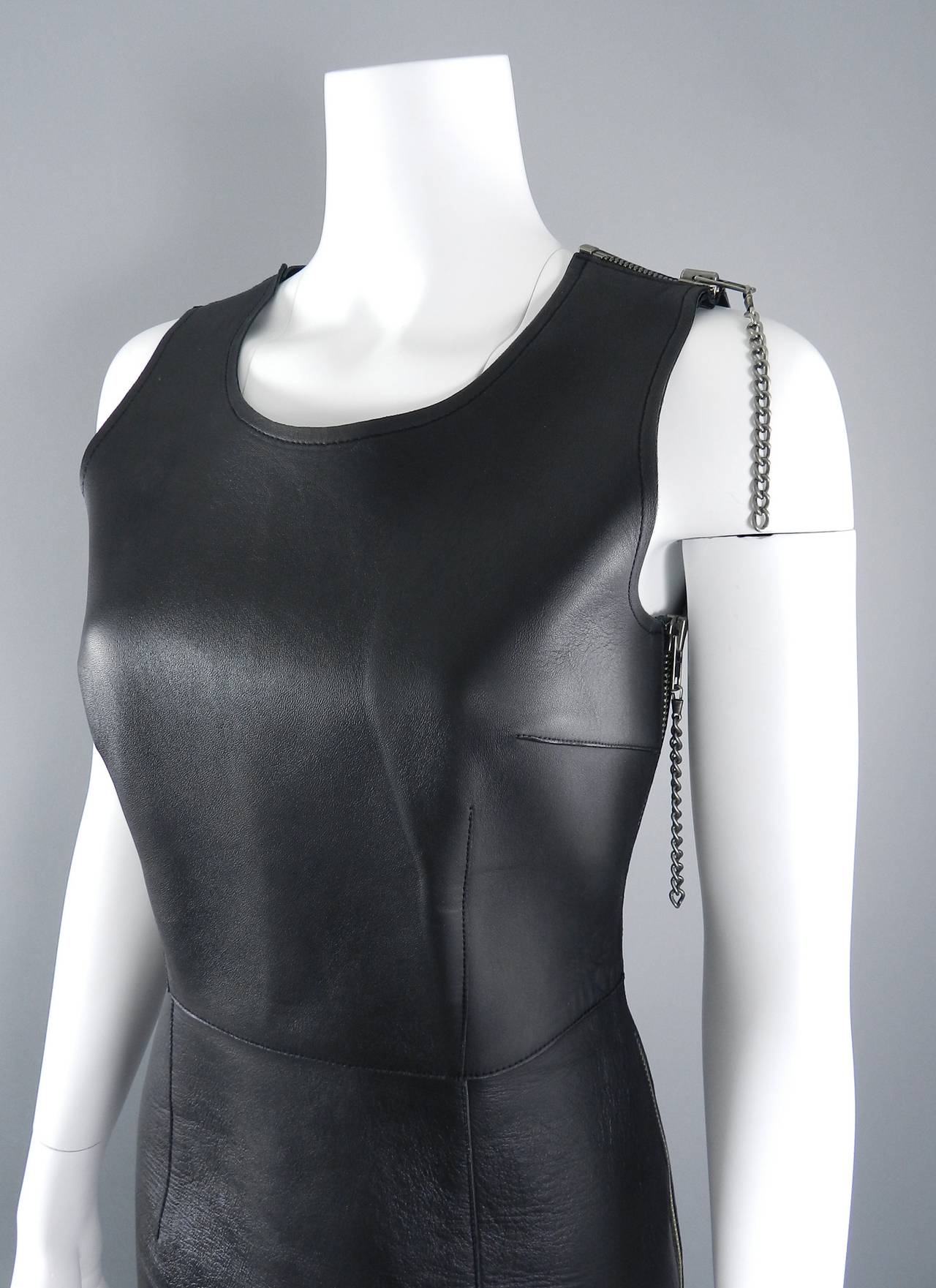 Maison Martin Margiela Black Leather Zipper dress 1