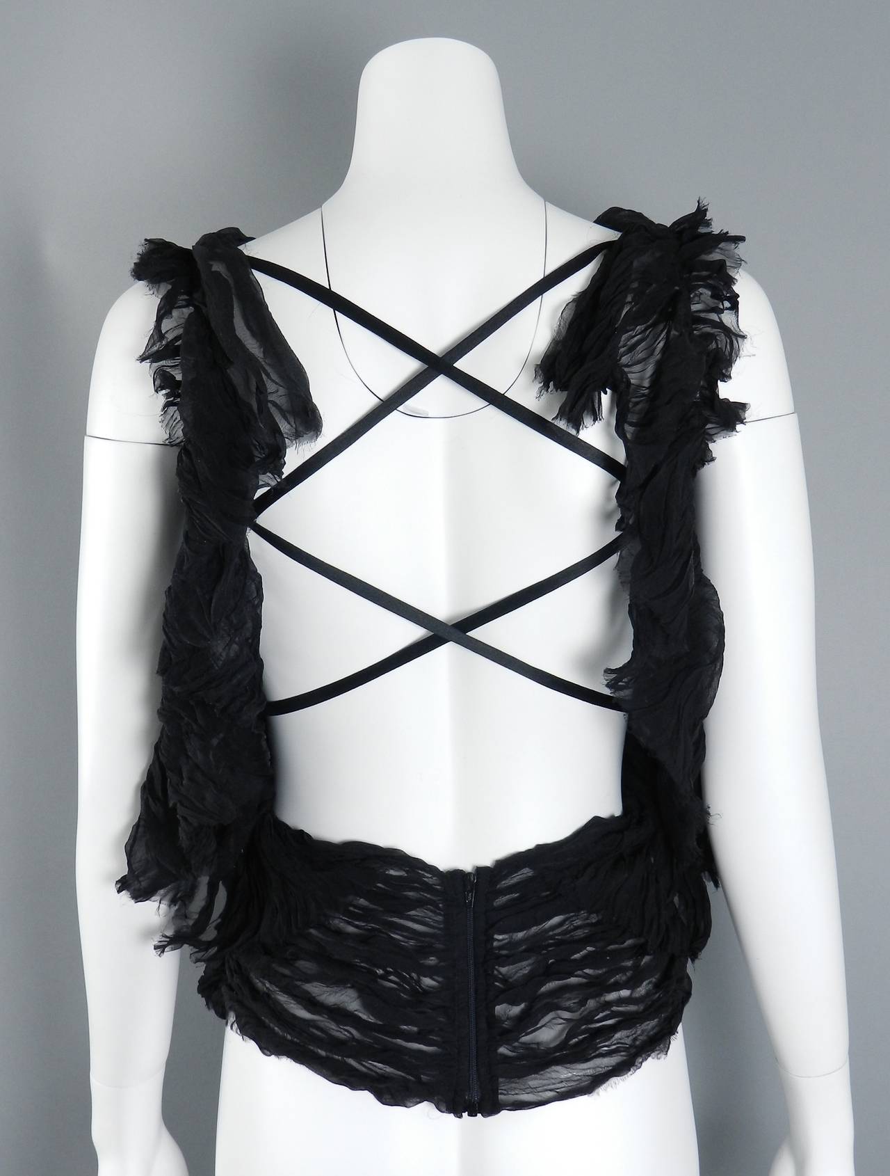 Women's Alexander McQueen Spring 2002 Black Silk Sheer Open Back Top