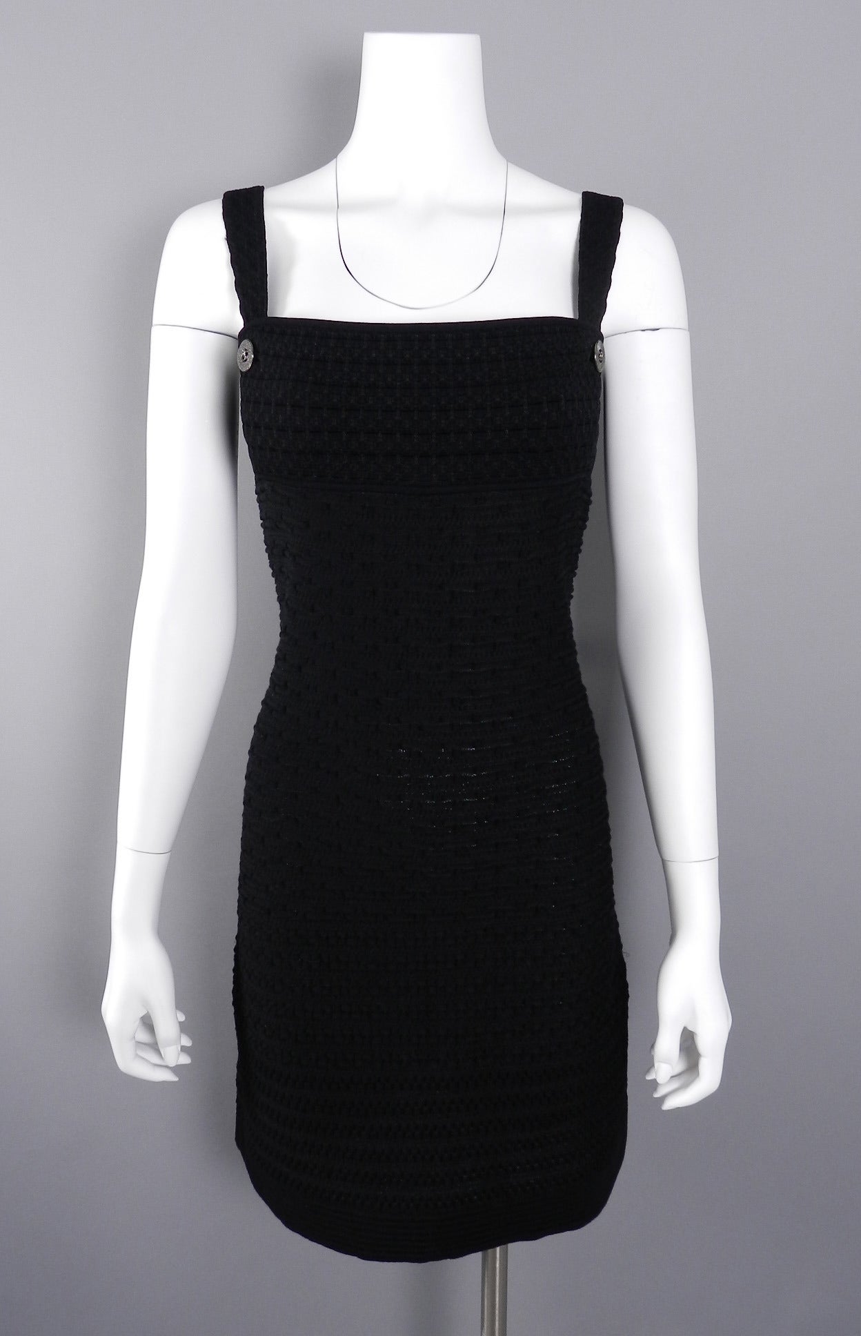 Chanel Black Textured Stretch Jersey Dress with Back Zipper 4