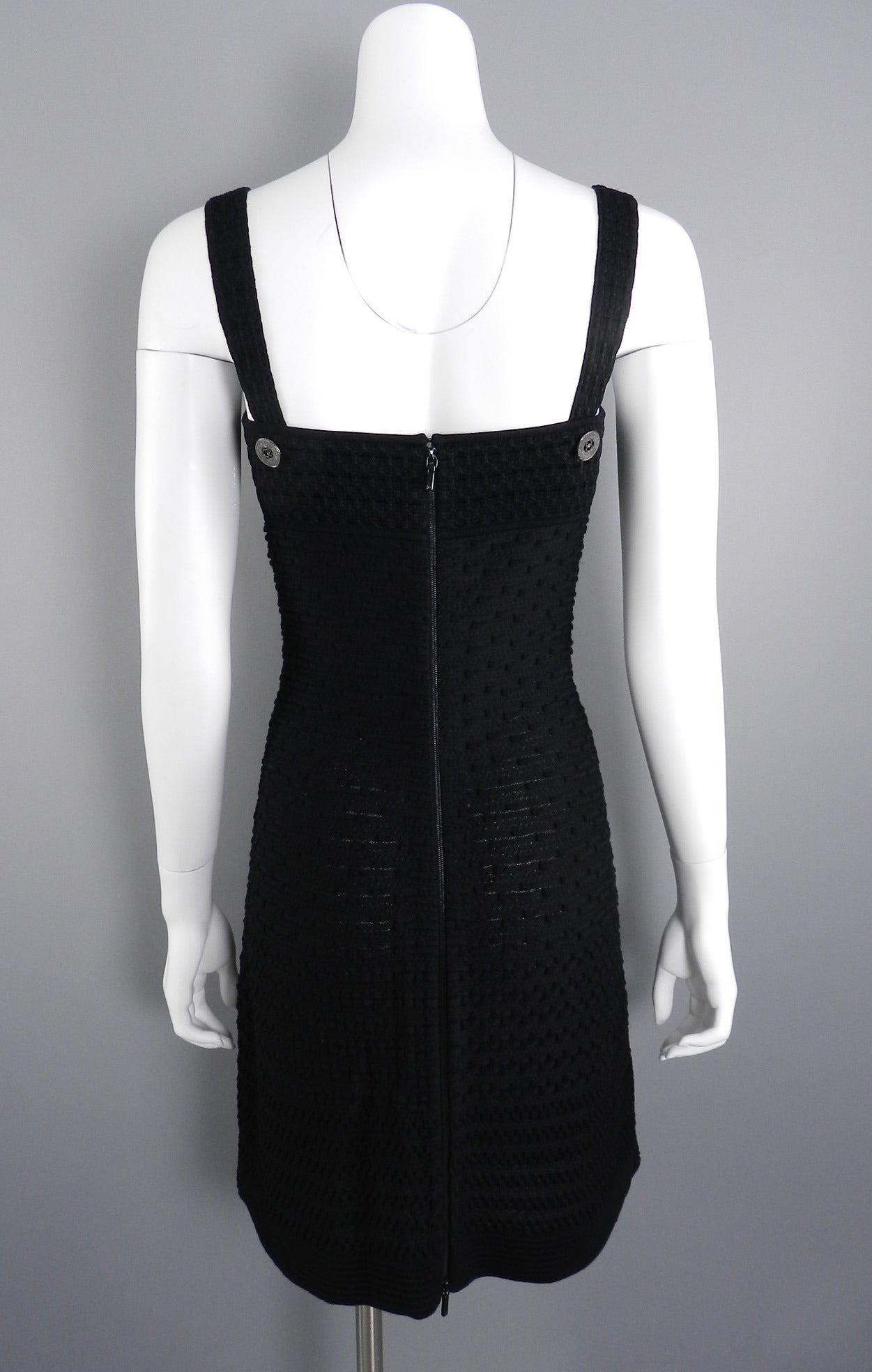 Chanel Black Textured Stretch Jersey Dress with Back Zipper In Excellent Condition In Toronto, ON