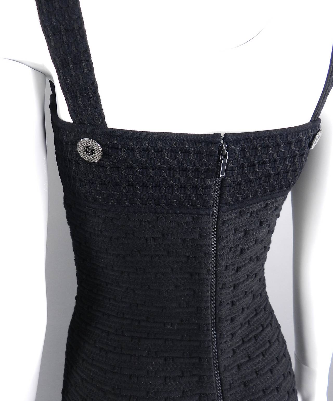 Women's Chanel Black Textured Stretch Jersey Dress with Back Zipper
