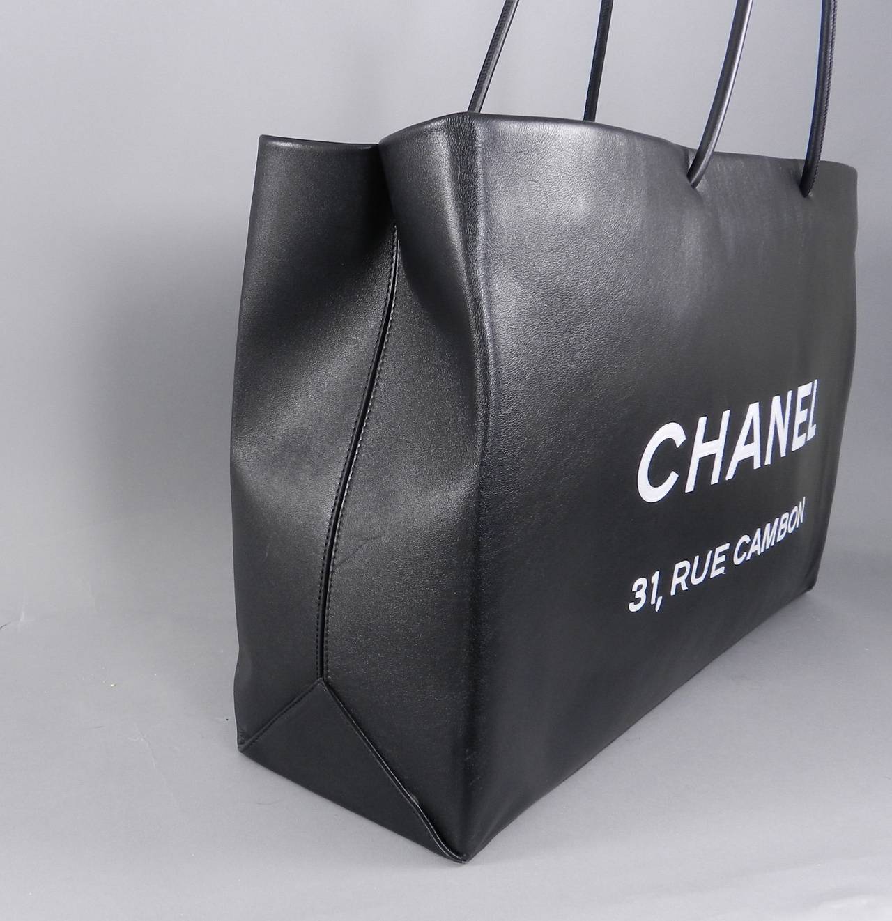 Chanel 09P Runway Black Rue Cambon Leather Shopping Bag Tote at 1stdibs
