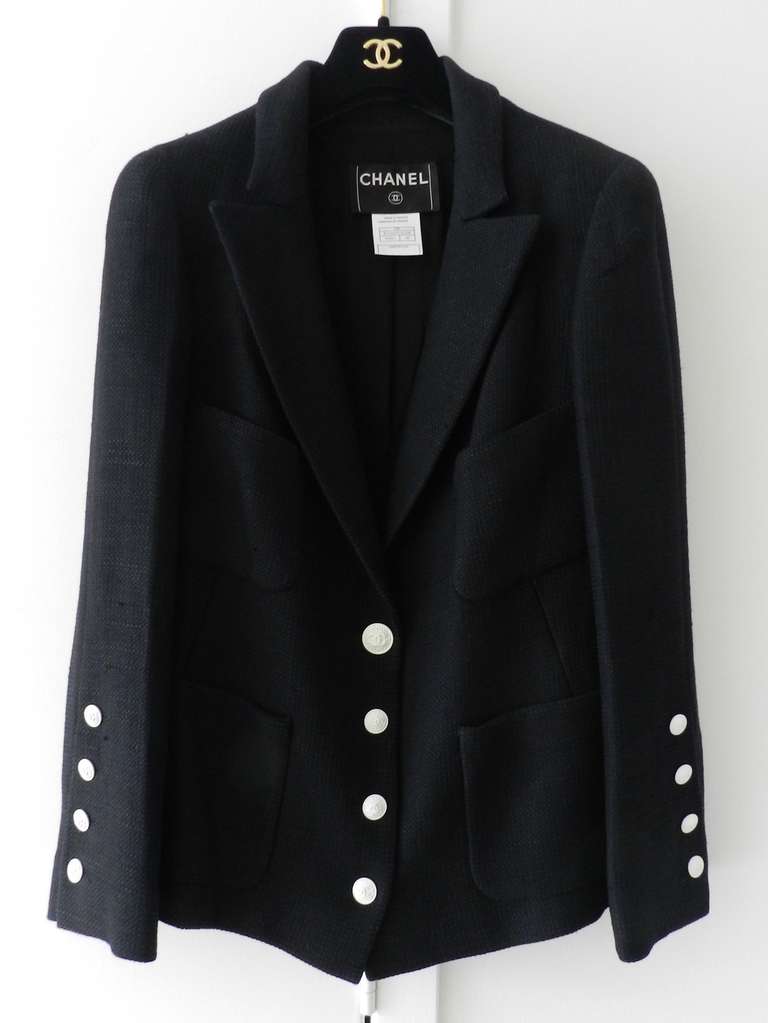 Chanel 07P Black Jacket with White Buttons at 1stdibs