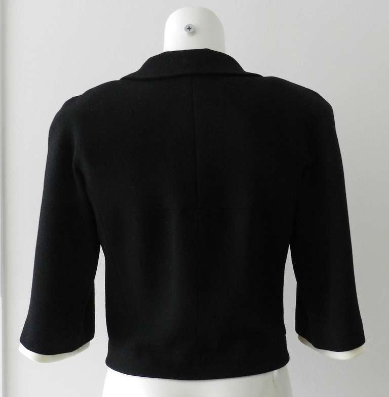 Women's Chanel 07P Black Crop Jacket with White Trim
