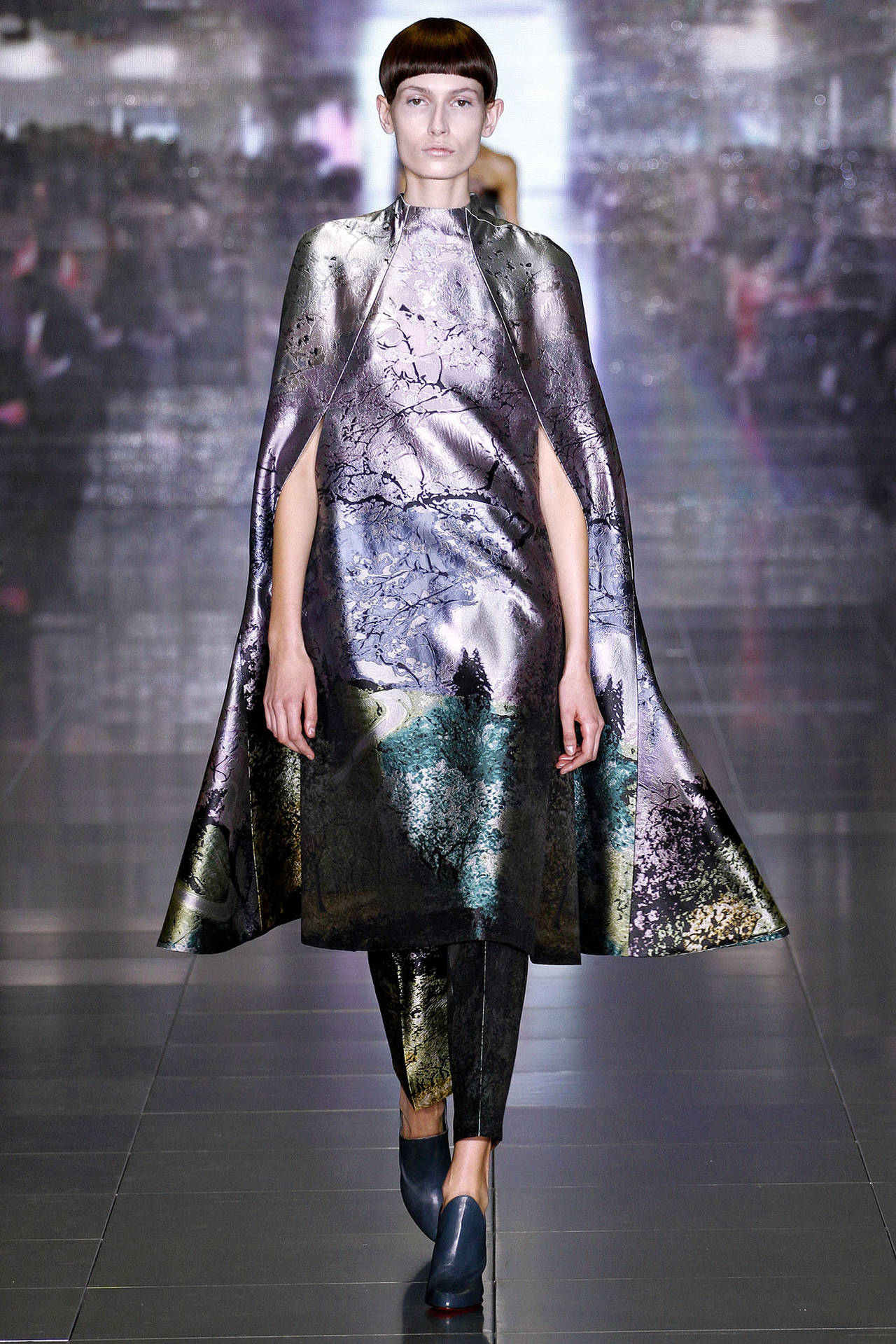 Mary Katrantzou 2013 Fall Runway Landscape Cape. Runway photo is for reference and the actual garment offered in this listing is accurately pictured in all other photos. The matching runway pants are also available so please inquire. Fastens with