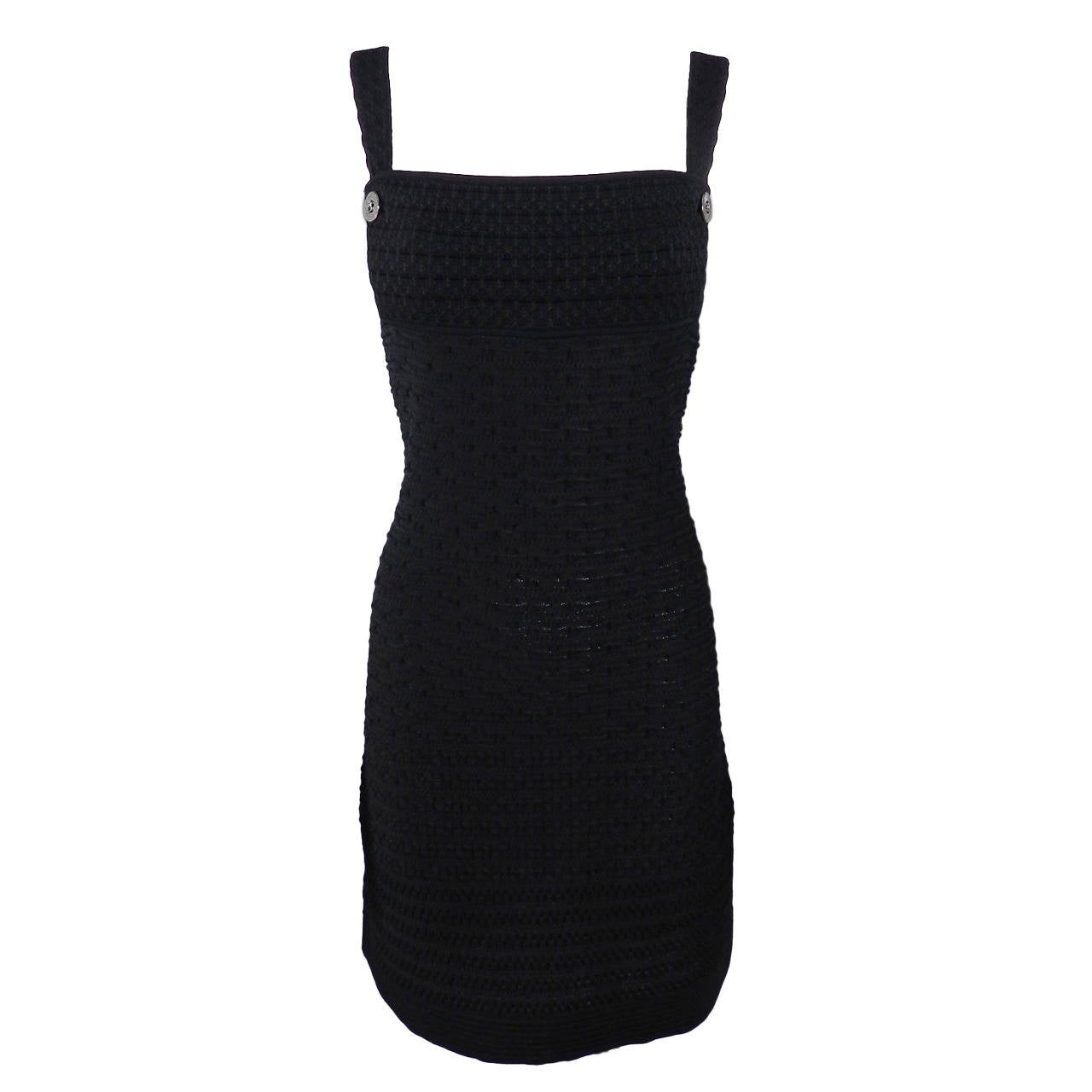 Chanel Black Textured Stretch Jersey Dress with Back Zipper