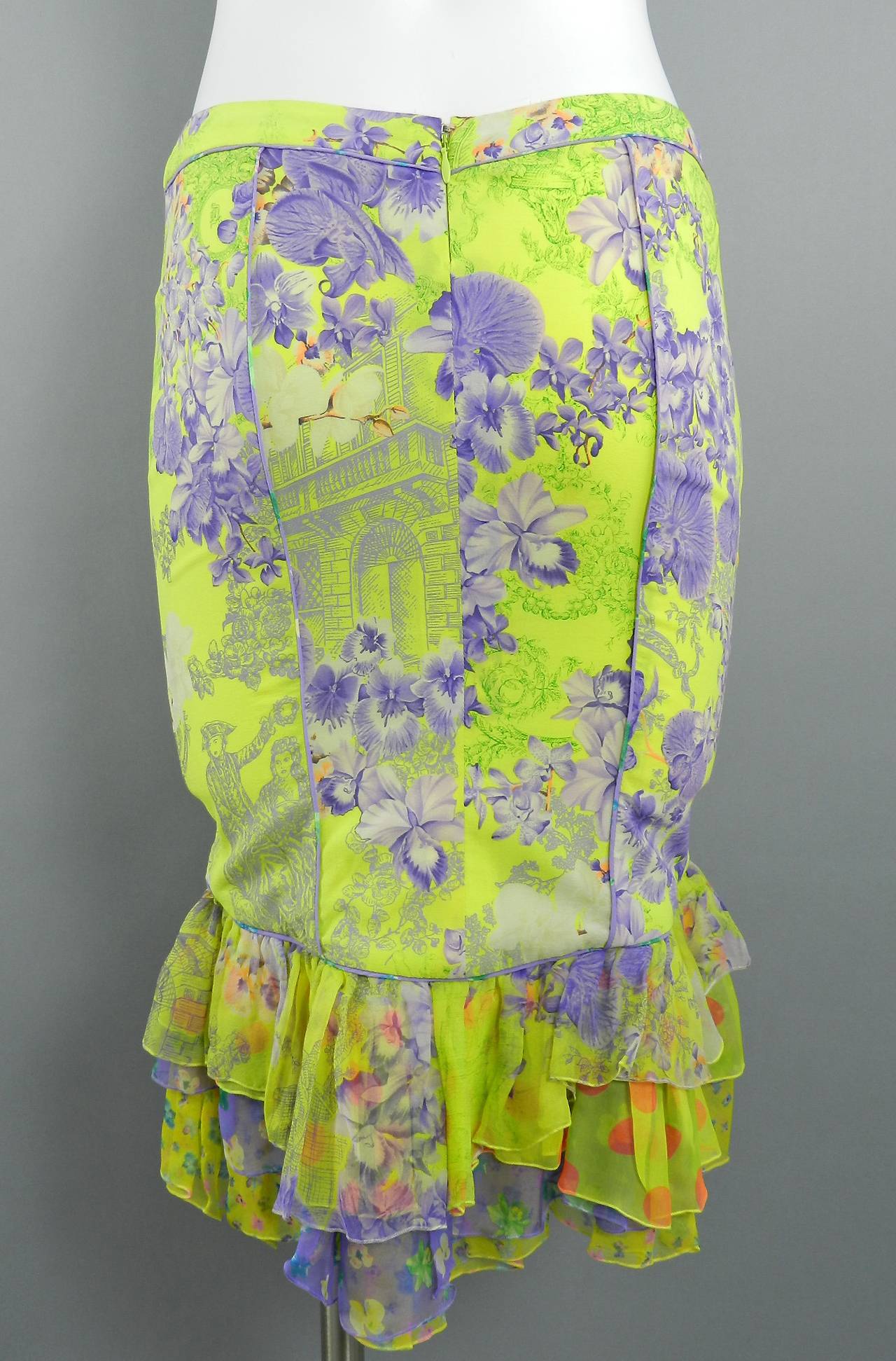Women's Versace Yellow and Lilac Silk Ruffle Skirt
