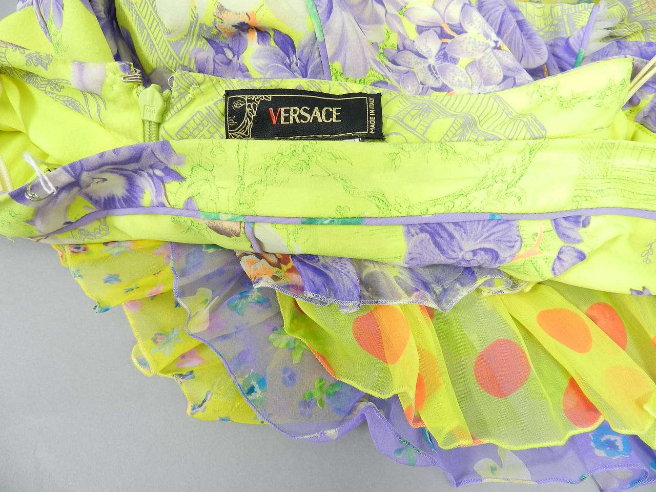 Versace Yellow and Lilac Silk Ruffle Skirt 1