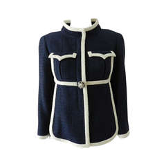 Chanel Navy and White Jacket with Pearl Button