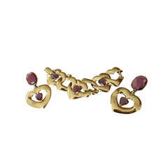Vintage 1990's Yves Saint Laurent Purple Heart Bracelet / Earrings
