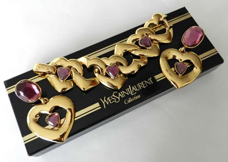 Vintage 1990's Yves Saint Laurent Purple Heart Bracelet / Earrings 2