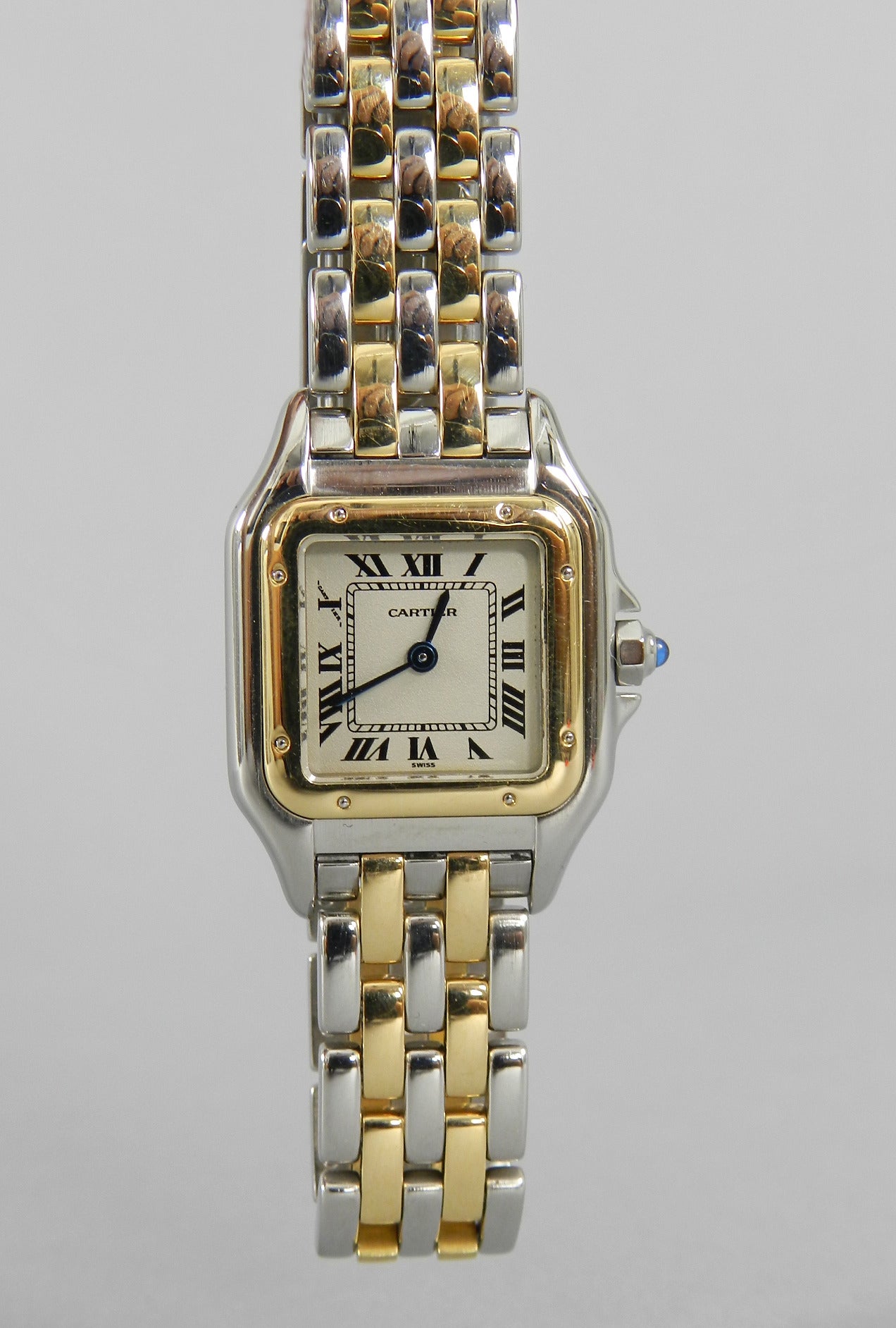 Cartier Panthere Ladies 2 Row 18K Gold and Stainless Watch In Excellent Condition In Toronto, ON