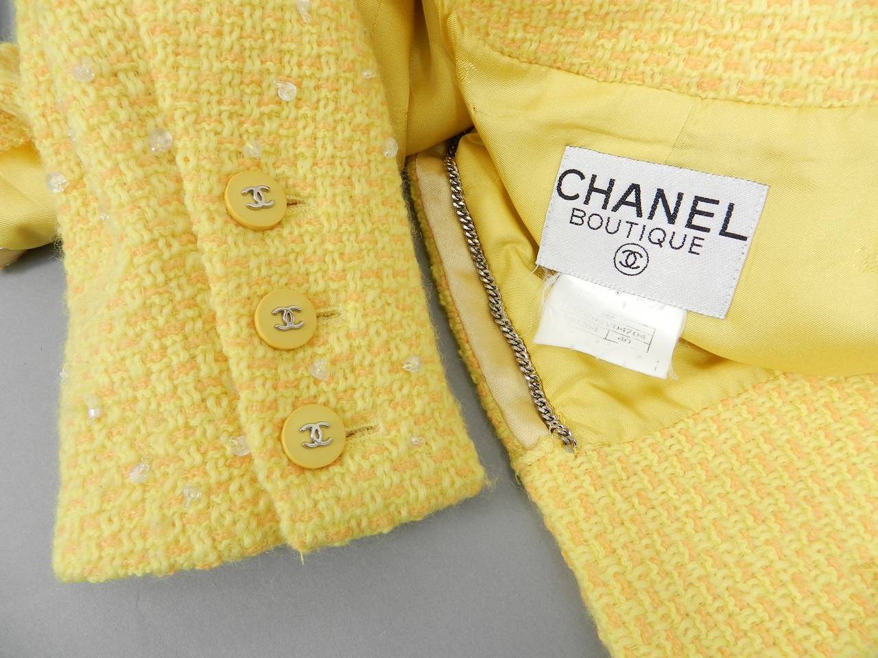 Chanel 1996 Spring Yellow Crop Jacket with Sequins at 1stDibs