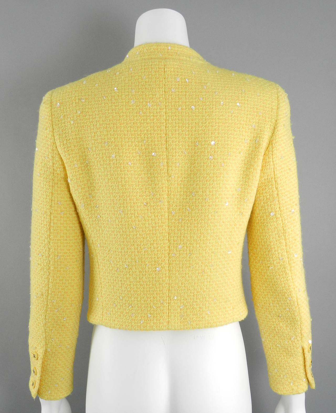 Women's Chanel 1996 Spring Yellow Crop Jacket with Sequins