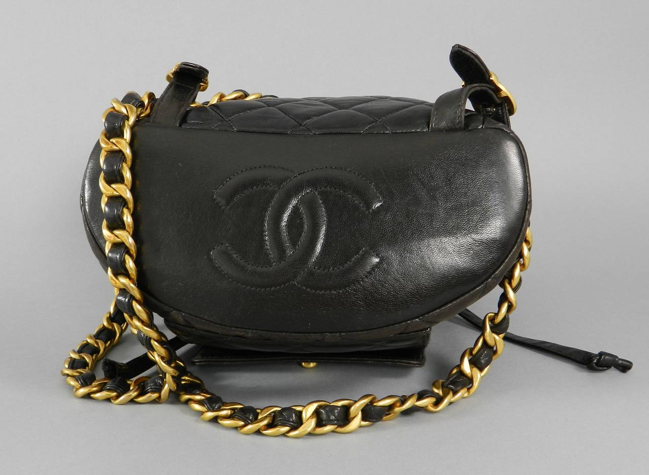 Women's Chanel Vintage 1996 Black Quilted Leather Backpack with Gold Hardware
