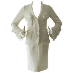 Chanel 07P White Open Weave Skirt Suit