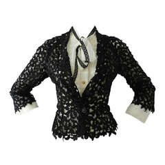 Chanel 08P Black Lace Jacket and Sheer White Blouse Set