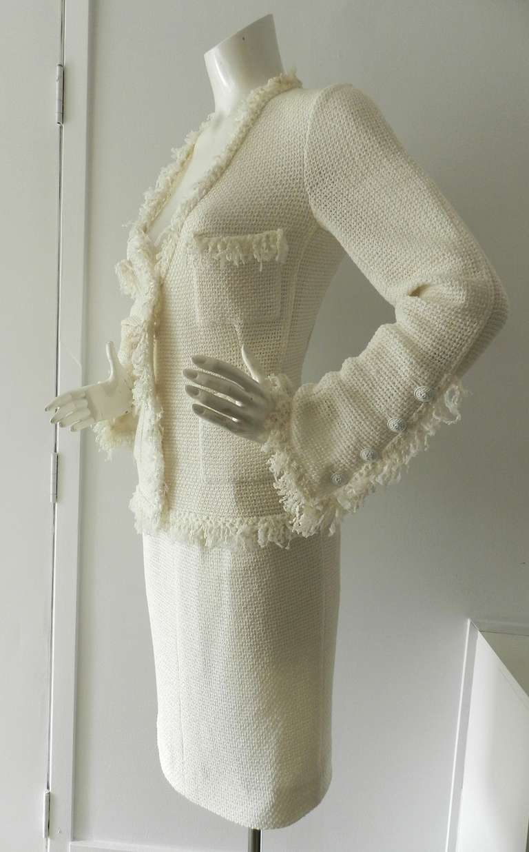 Chanel 07P White Open Weave Skirt Suit