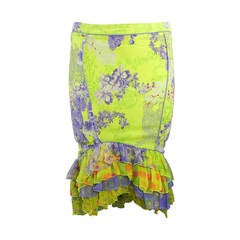 Versace Yellow and Lilac Silk Ruffle Skirt