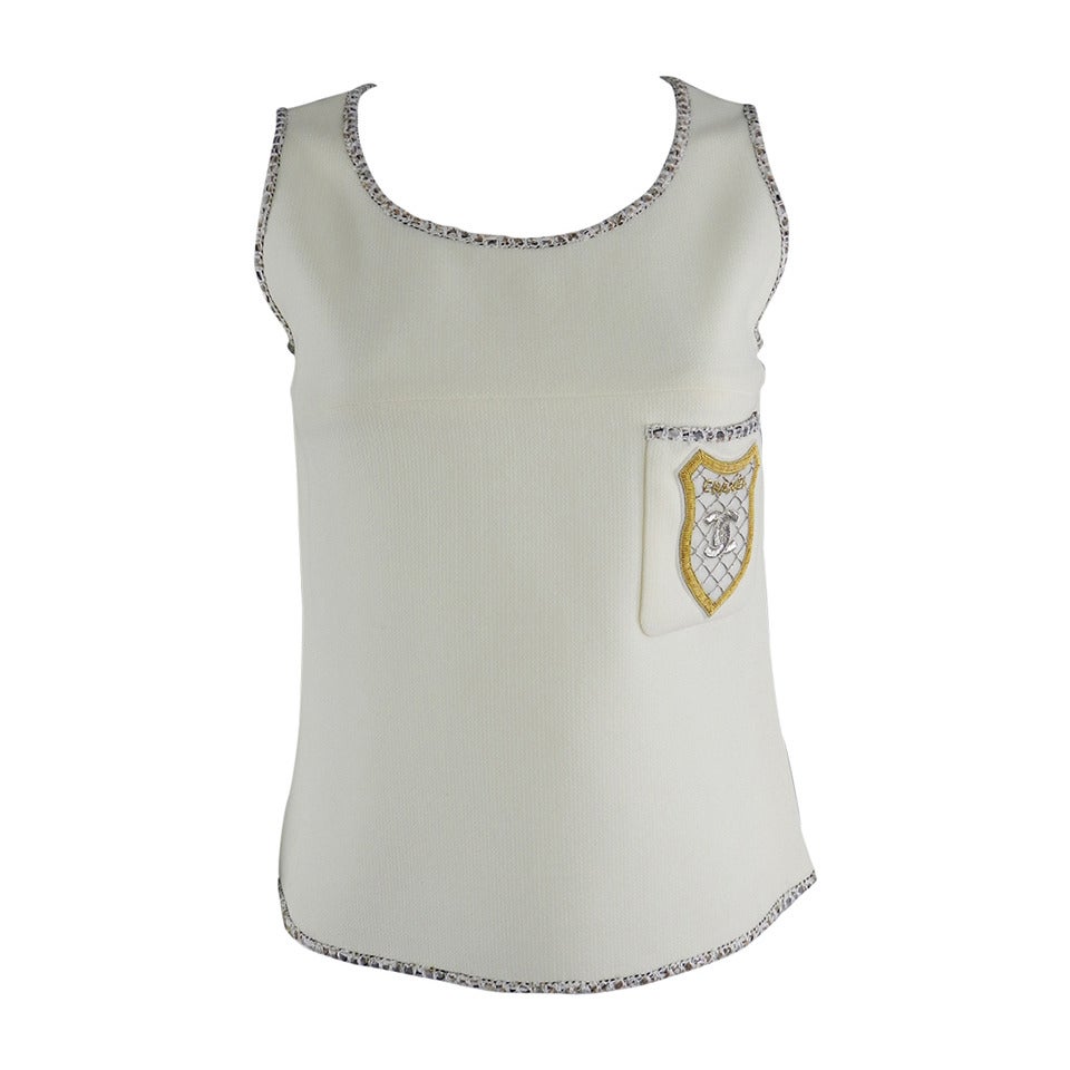 Chanel 05C White Tank Top With CC Crest Design at 1stDibs  chanel white  tank top, white chanel tank top, chanel sleeveless top