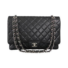 Chanel Maxi Black Caviar Single Flap Silver Hardware Bag