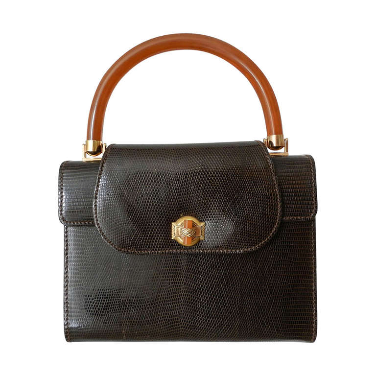 Gucci Vintage 1960's Brown Lizard Box Purse at 1stdibs