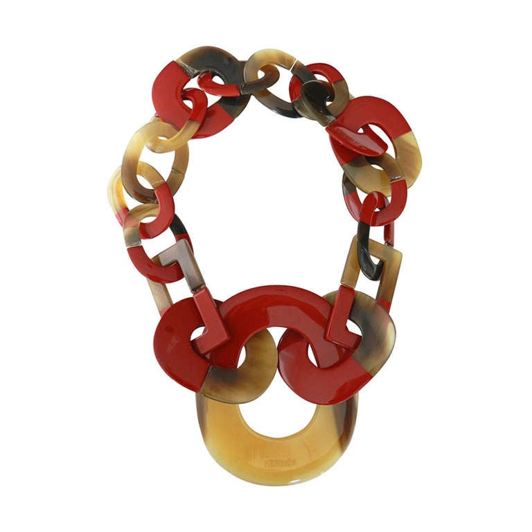 Hermes Isidore Horn & Red Lacquer Necklace