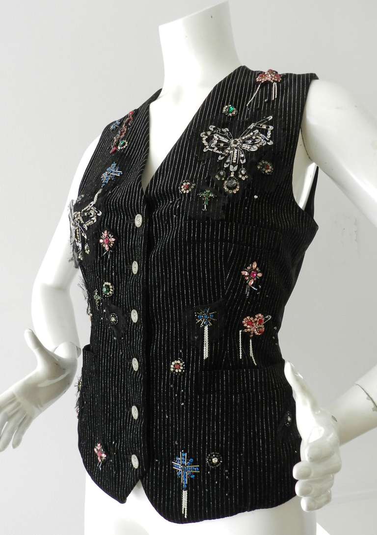 Women's Chanel 08A Black Velvet Jewelled Runway Vest