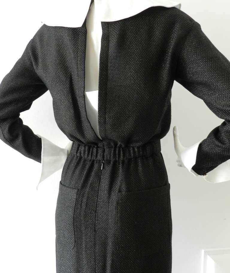 Women's Chanel Spring 2013 Black Runway Gown with White Collar / Cuffs