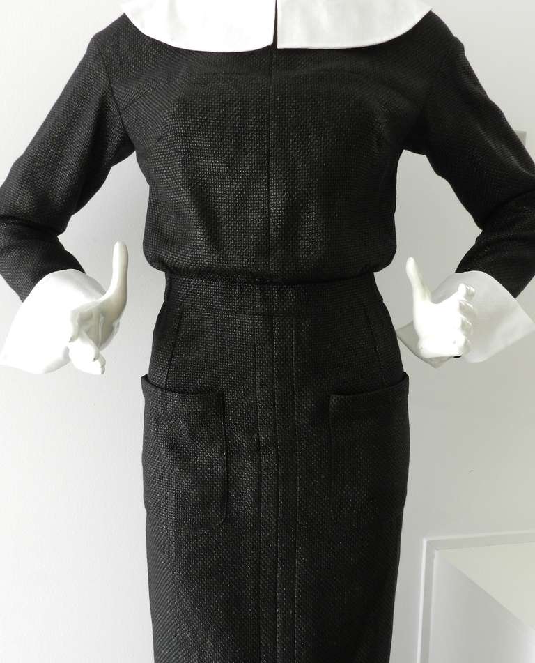 Chanel Spring 2013 Black Runway Gown with White Collar / Cuffs 1