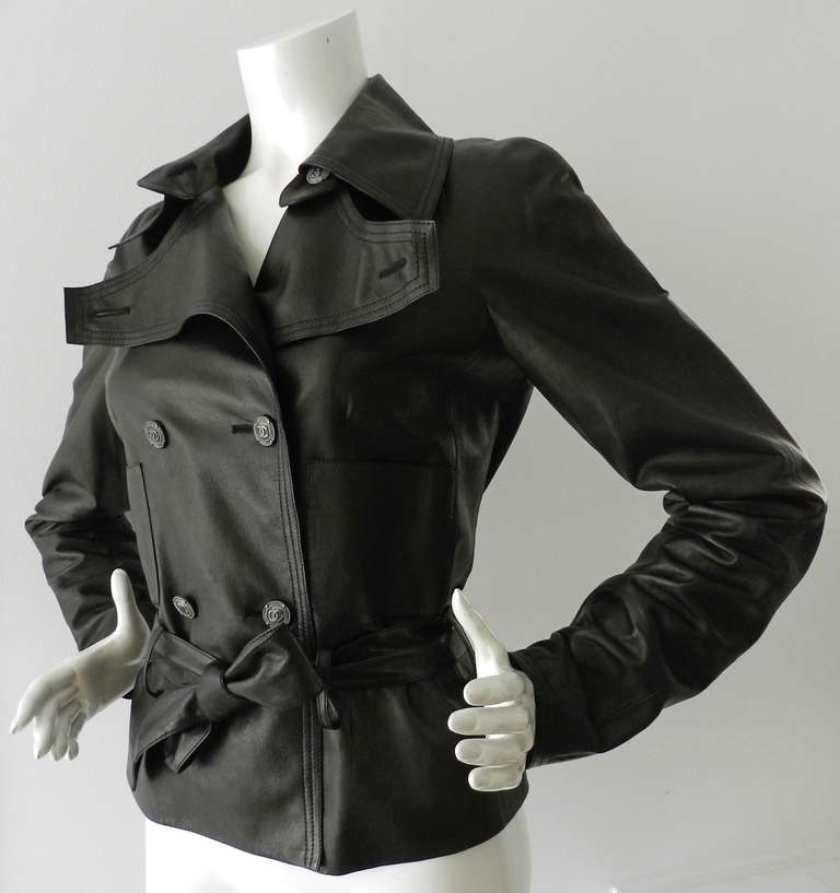 Chanel Black Lambskin Leather Short Jacket In Excellent Condition In Toronto, ON