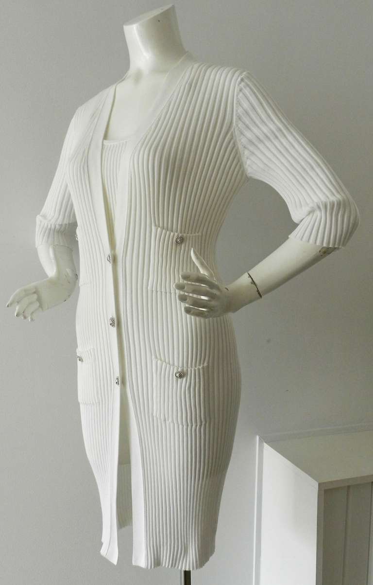 Chanel White Cotton Ribbed Sweater and Tank Top Set In Excellent Condition In Toronto, ON