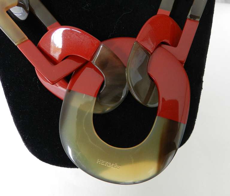 Contemporary Hermes Isidore Horn & Red Lacquer Necklace