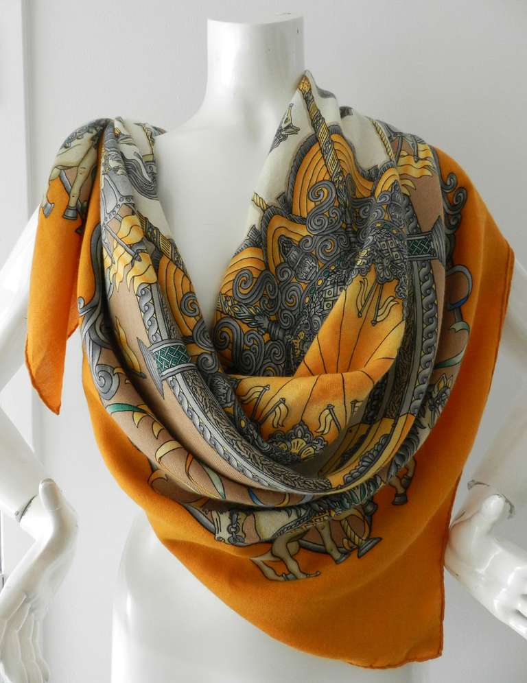 Hermes Luna Park Cashmere Shawl Scarf in Box In Excellent Condition In Toronto, ON