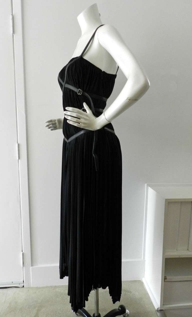 Prada Black Pleated Strappy Dress with Leather Trim 1