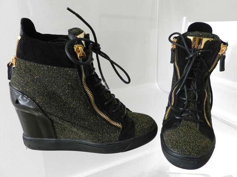 Giuseppe Zanotti Gold Glitter Lorenz Wedge Sneakers 1