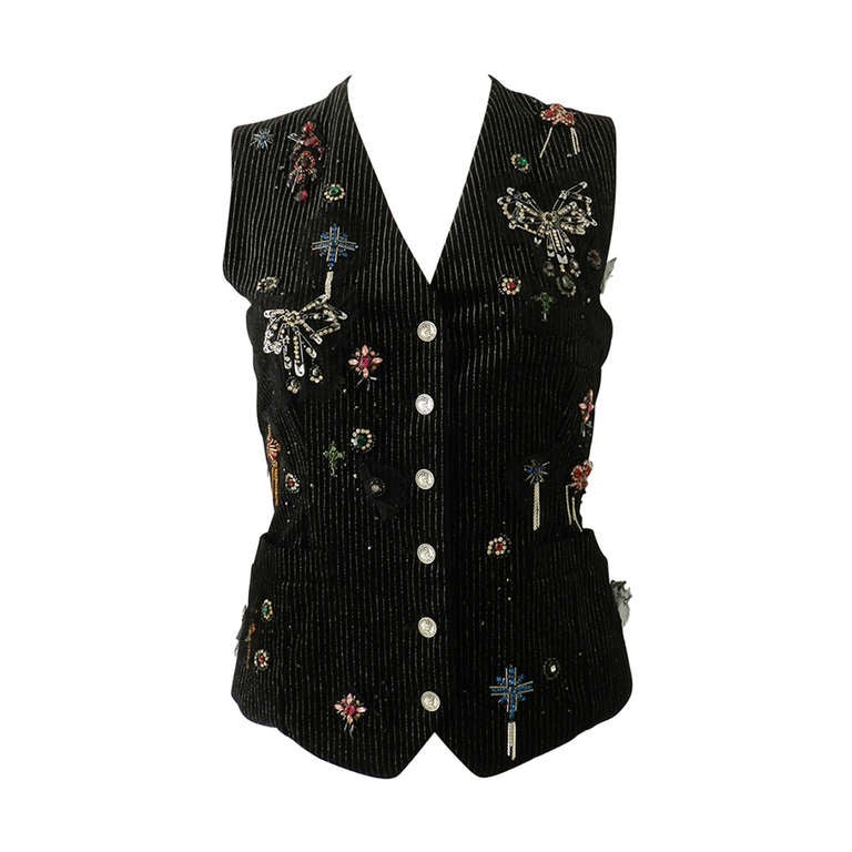 Chanel 08A Black Velvet Jewelled Runway Vest