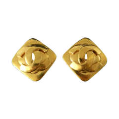 Chanel 1995 Vintage Gold Square CC Earrings