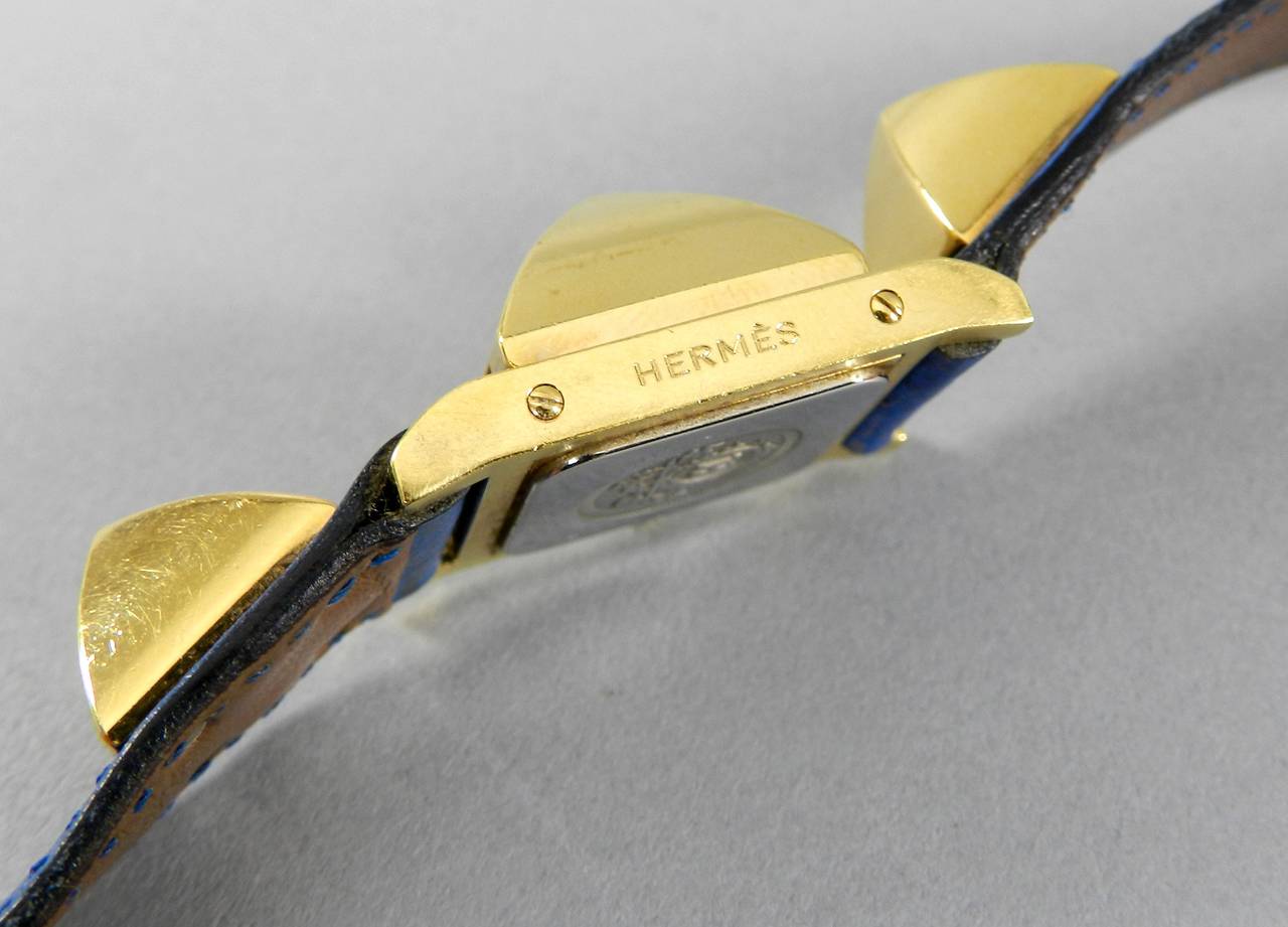 Hermes Medor Blue Leather Goldtone Stud Watch 6