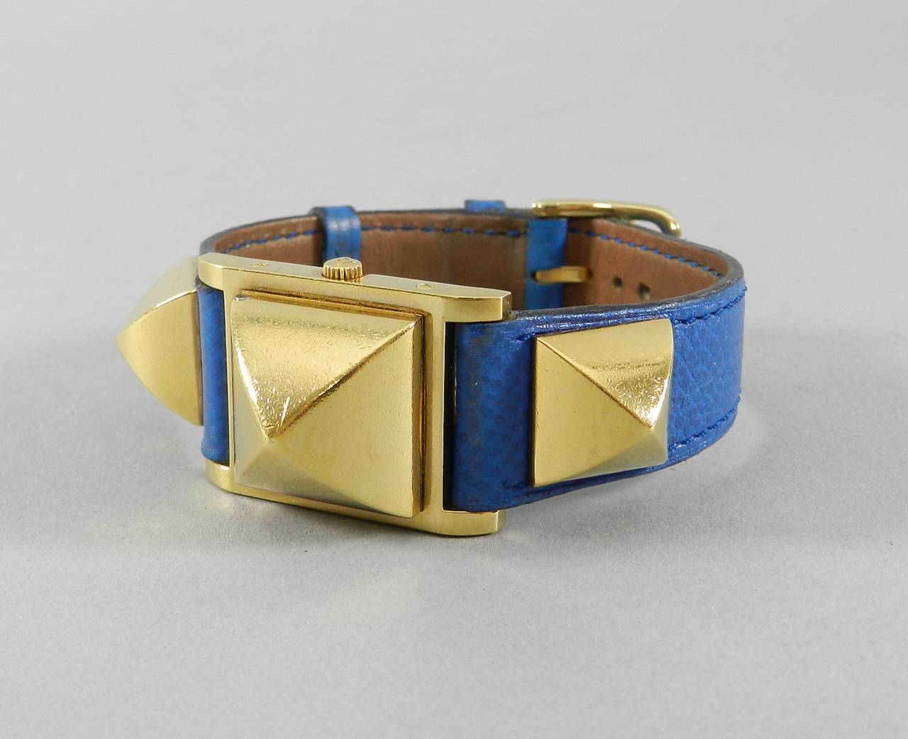 Hermes Medor Blue Leather Goldtone Stud Watch 1