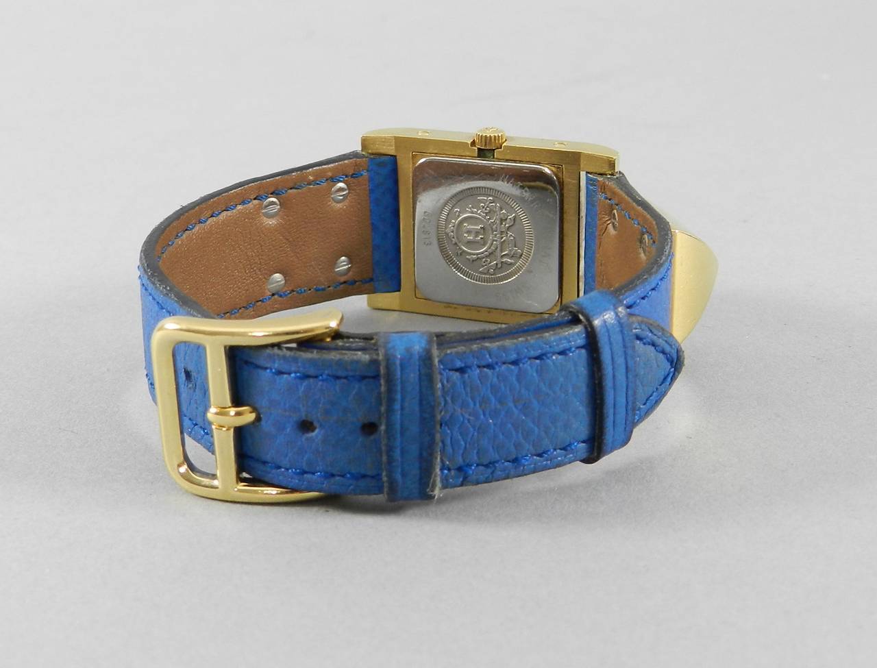 Hermes Medor Blue Leather Goldtone Stud Watch 2