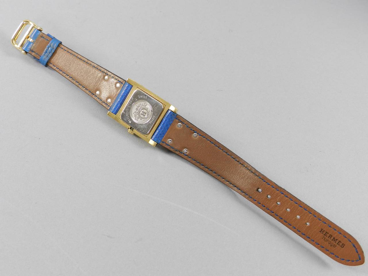 Hermes Medor Blue Leather Goldtone Stud Watch 3