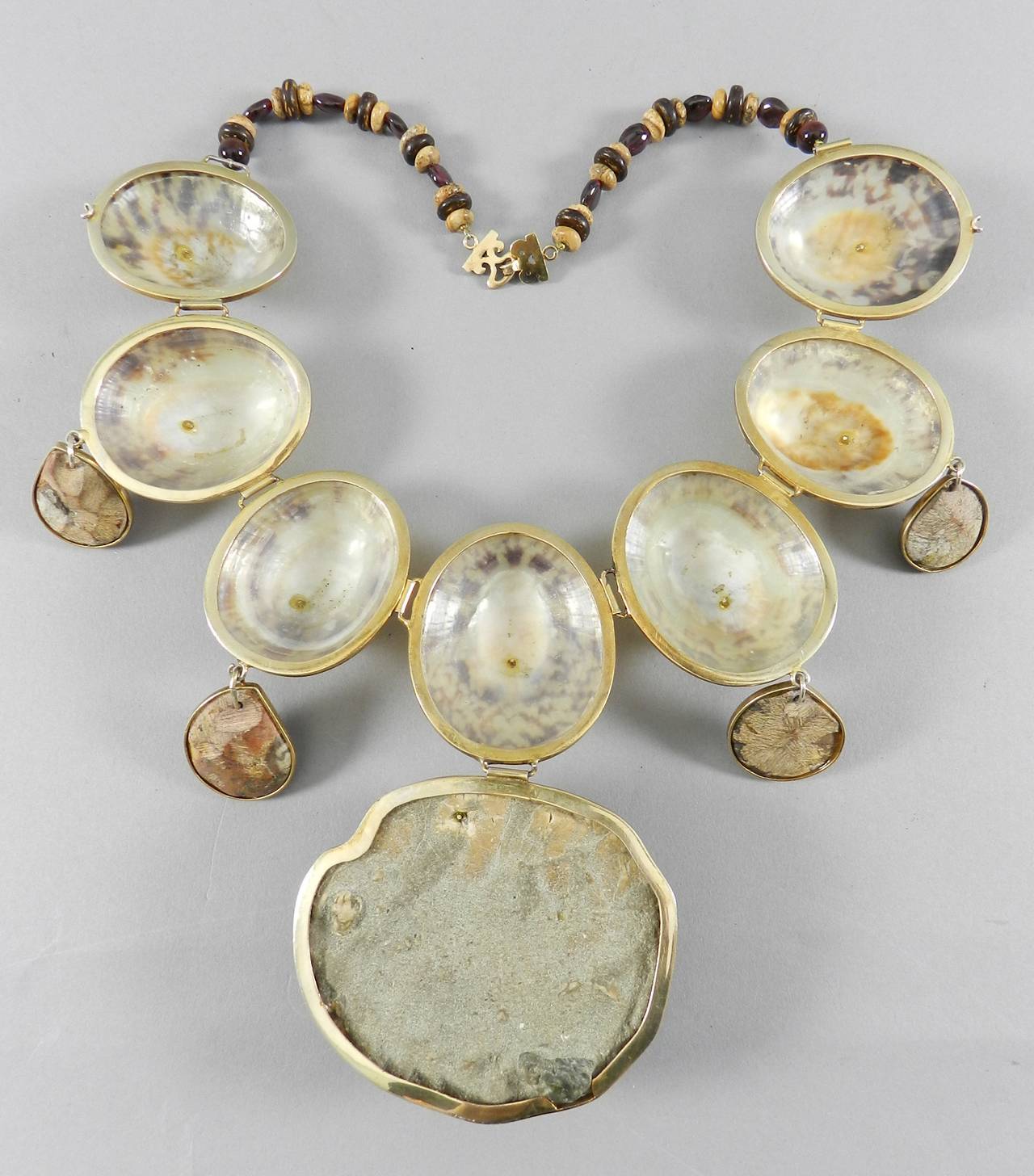 Tony Duquette 1999 Talisman Bib Necklace in Box - Ammonite and Shells In Excellent Condition In Toronto, ON