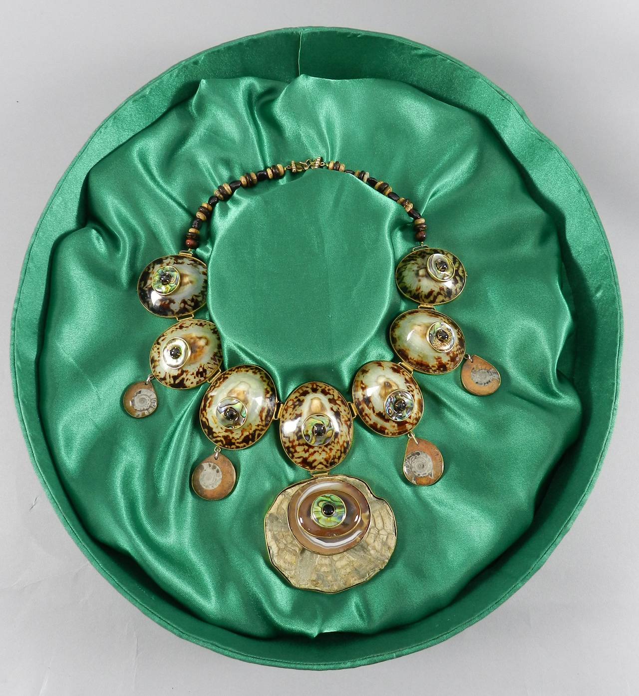 Tony Duquette 1999 Talisman Bib Necklace in Box - Ammonite and Shells 1