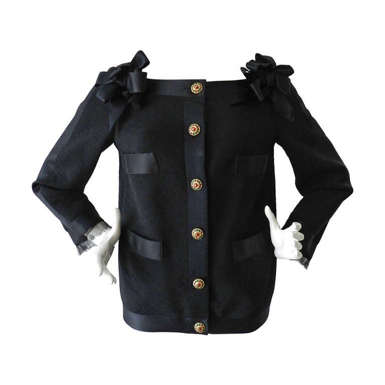 Chanel 10P Black Silk Trim Jacket with Gripoix Buttons