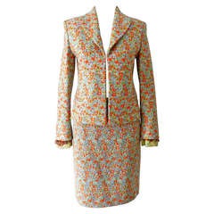 Vintage Gianni Versace Couture Orange / Green Suit with Coral Beads