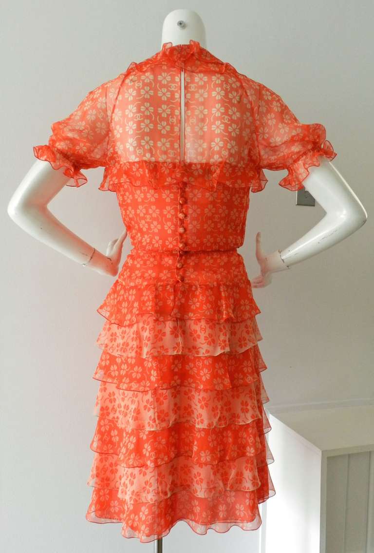 Chanel 01P Art Deco Orange Silk Dress